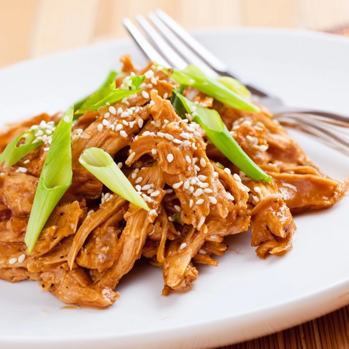 Slow cooker Crock Pot Sesame Chicken glazed in shiny honey-soy sauce with sesame seeds