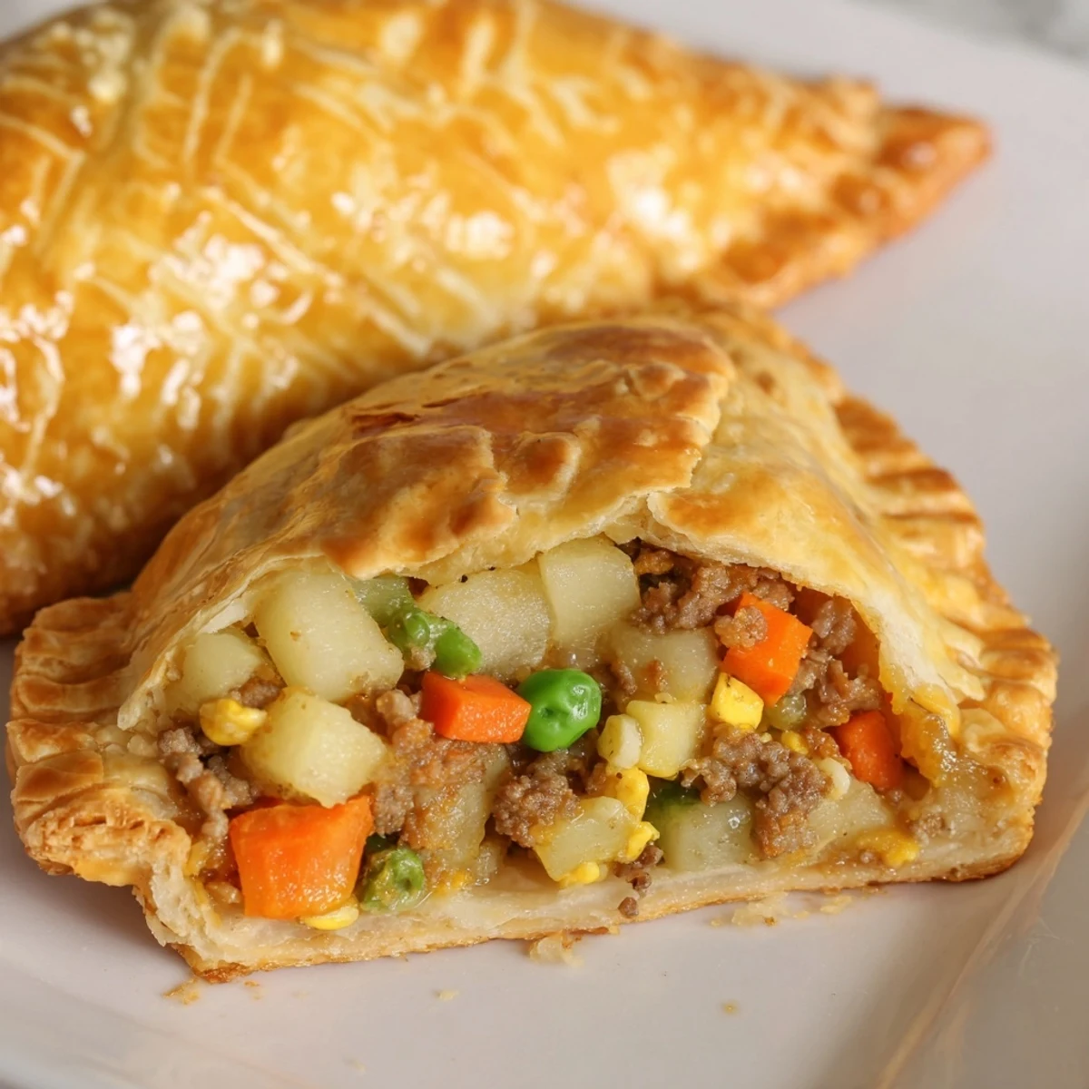 Golden Filipino empanada pastry stuffed with savory meat filling and colorful vegetables