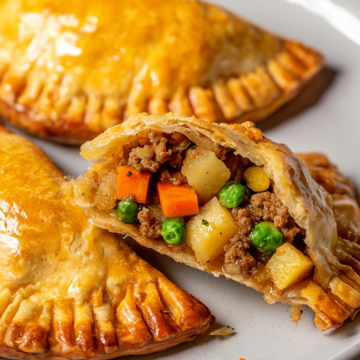Crispy Filipino stuffed pastry appetizer with hearty meat and vegetable filling on white plate