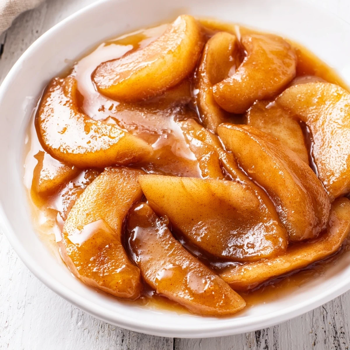 Warm brown sugar glazed Instant Pot cinnamon apples topped with melting butter pieces