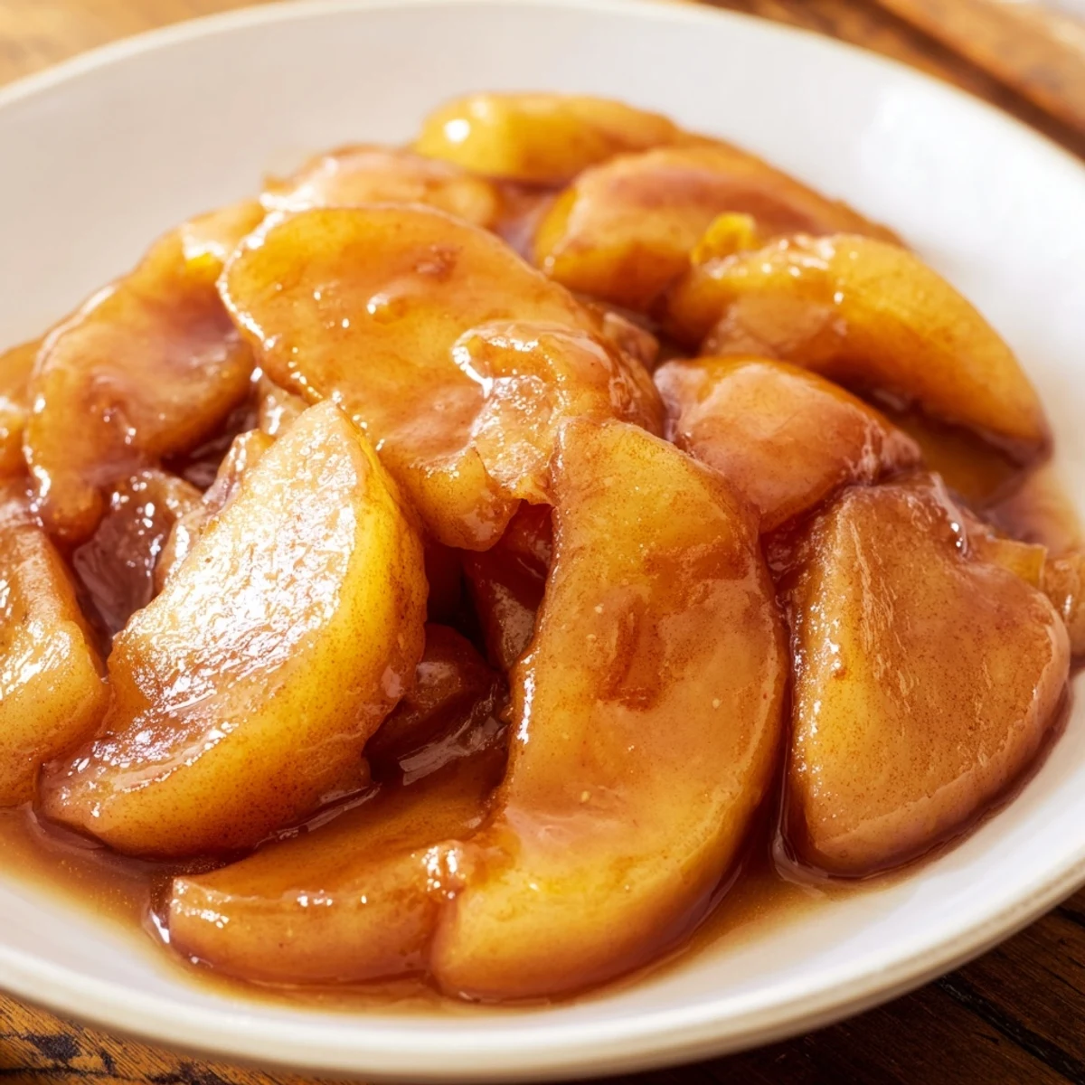 Bowl of soft spiced apple slices ready for oatmeal or ice cream topping