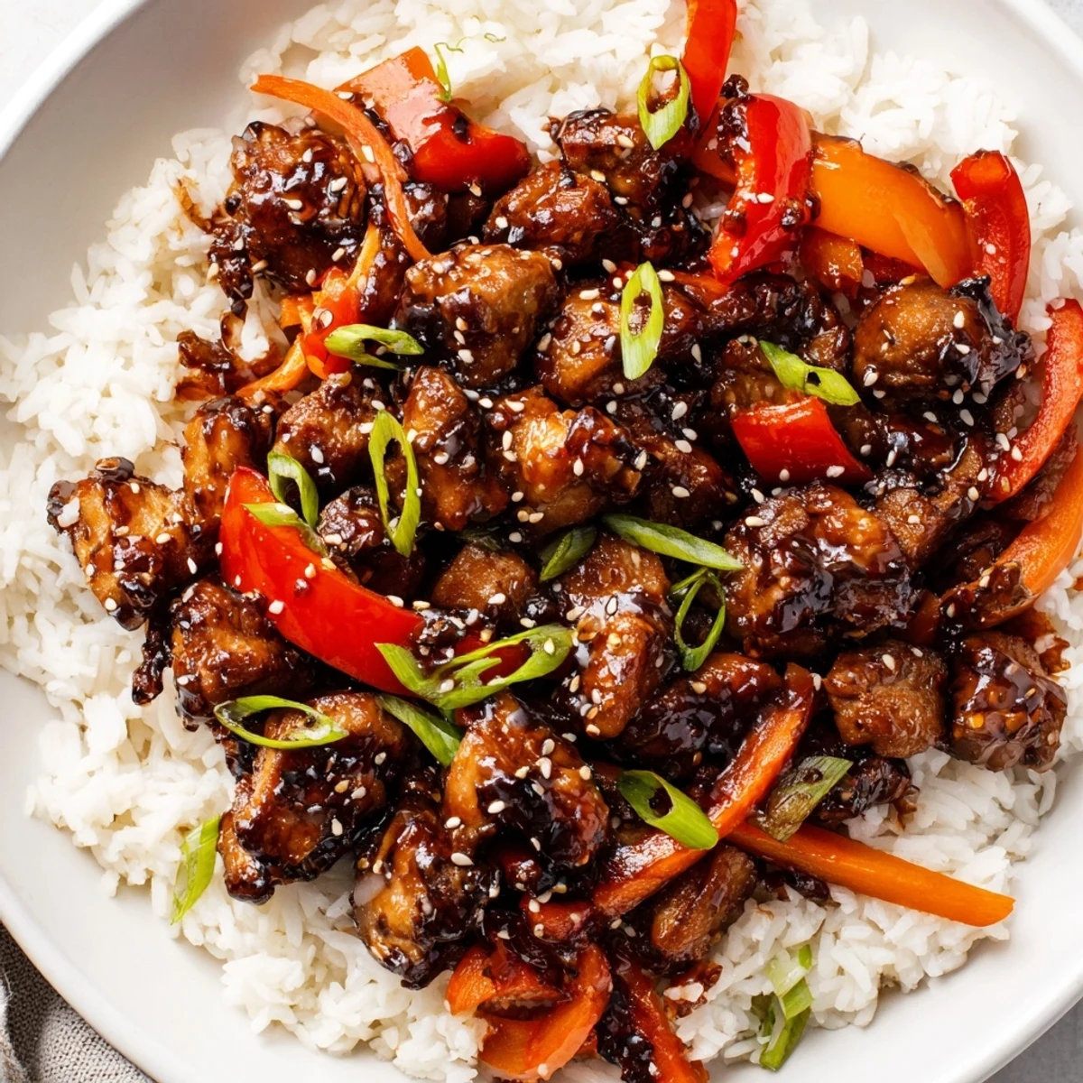 Tender glazed chicken and fluffy rice in this One Pan Korean BBQ Chicken and Rice