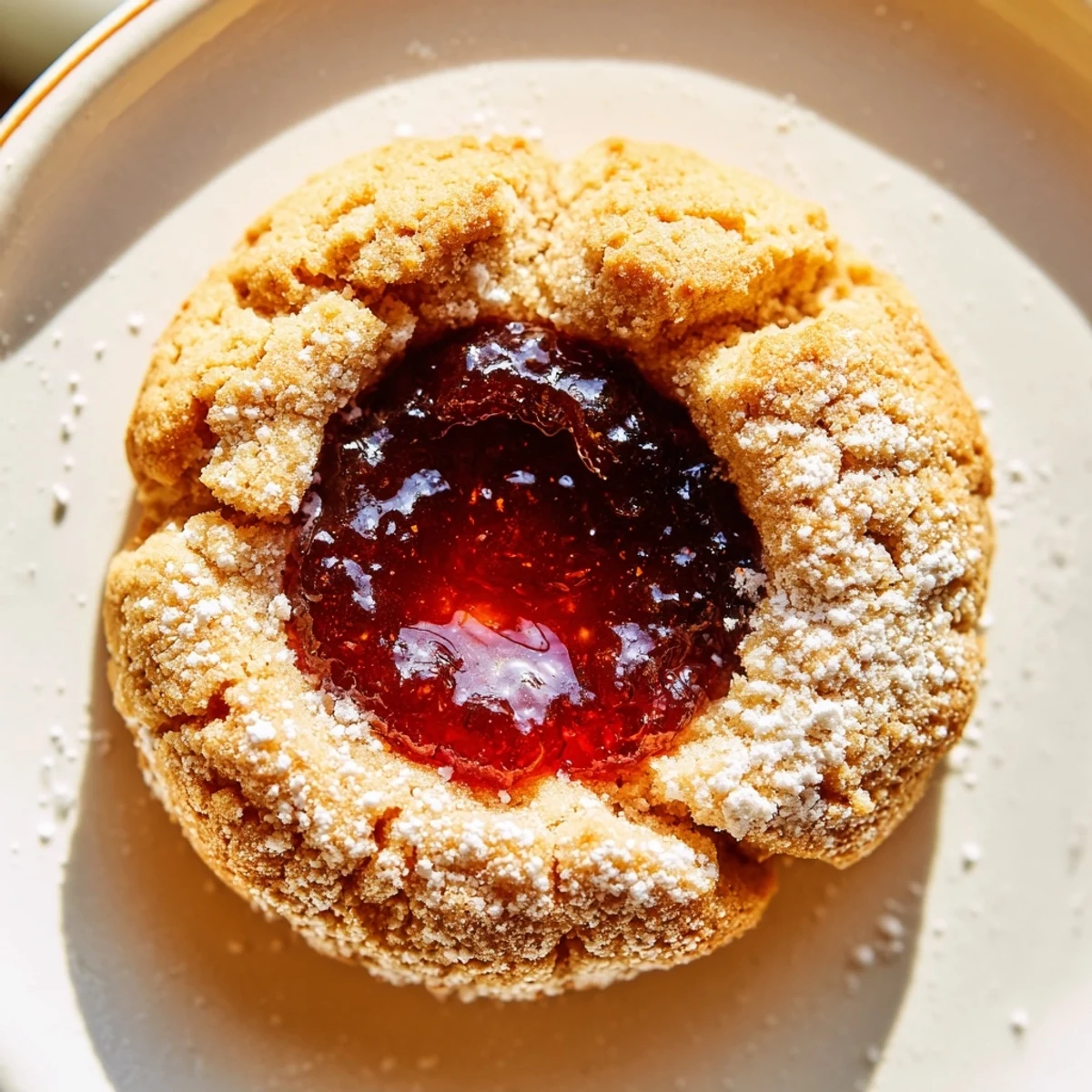 Buttery Flower Jam Thumbprint Cookies topped with fragrant rose jam filling and dusted with powdered sugar