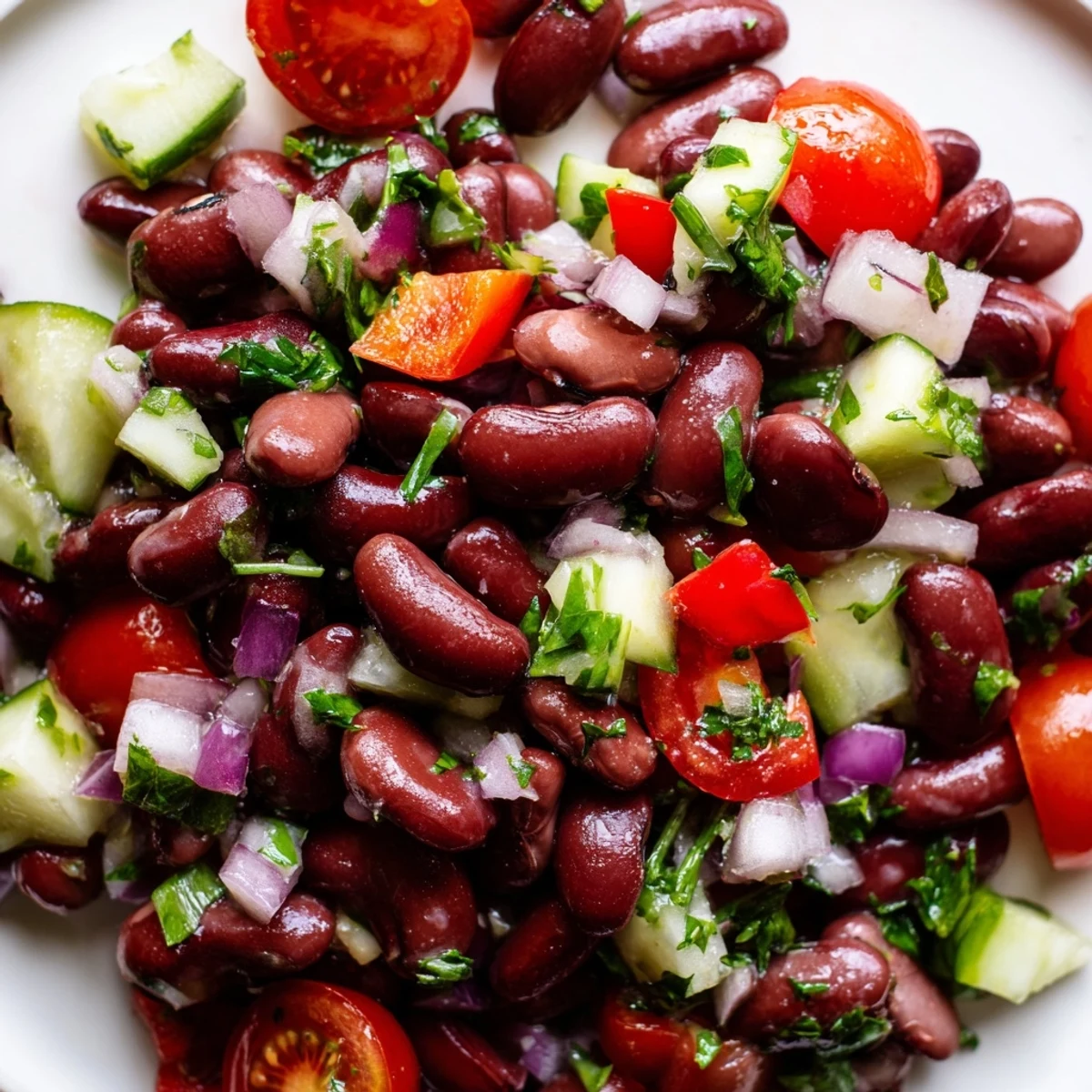 Kidney bean salad tossed with diced vegetables and tangy vinaigrette dressing