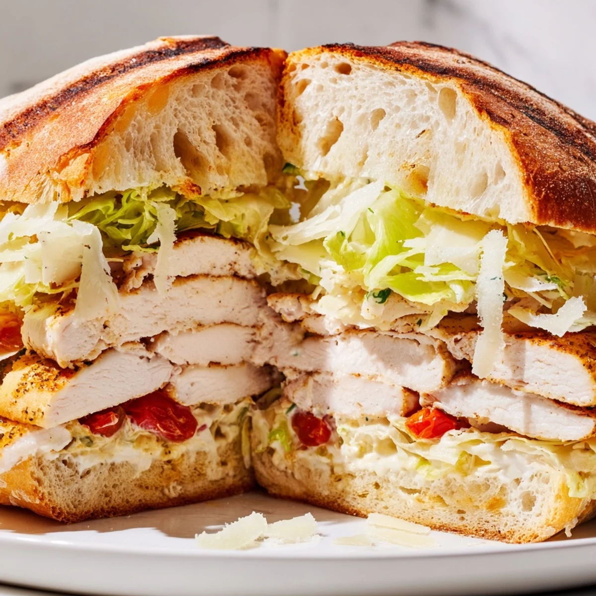 Juicy grilled chicken layered with creamy Caesar dressing and fresh romaine on a crispy bun