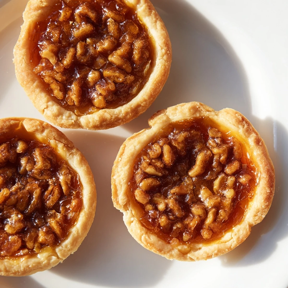 Warm mini pecan pies fresh from the oven with whipped cream nearby