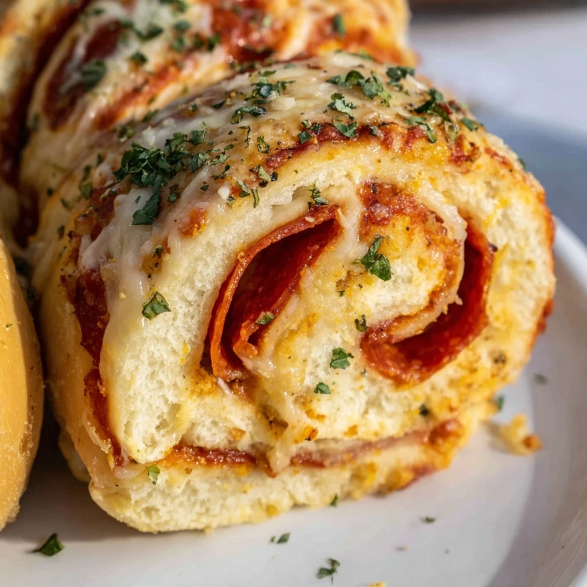 Warm pepperoni pizza roll breadsticks served alongside marinara sauce for easy dipping