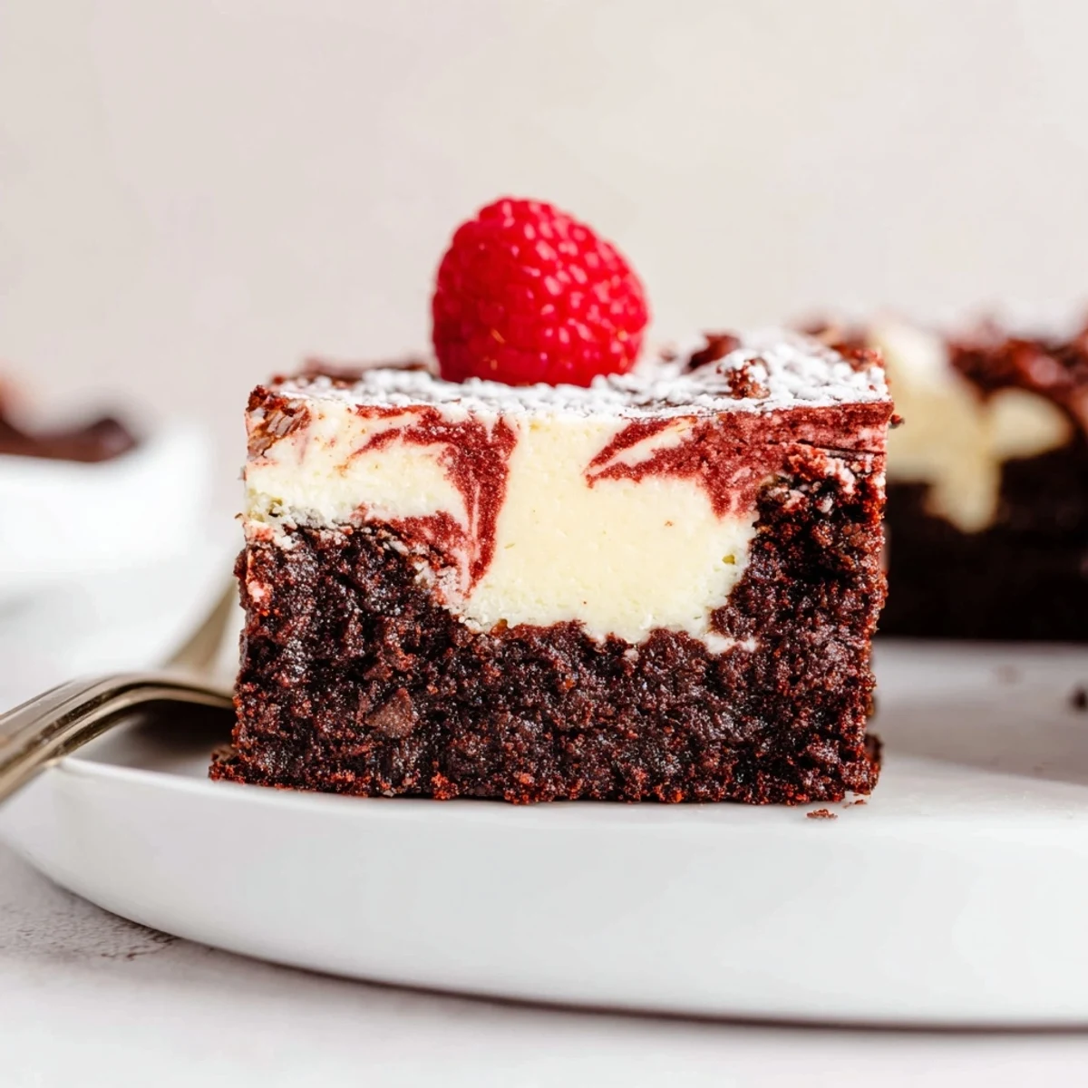 Sliced Red Velvet Brownies With Cheesecake Layer, creamy tang and fudgy crumbs