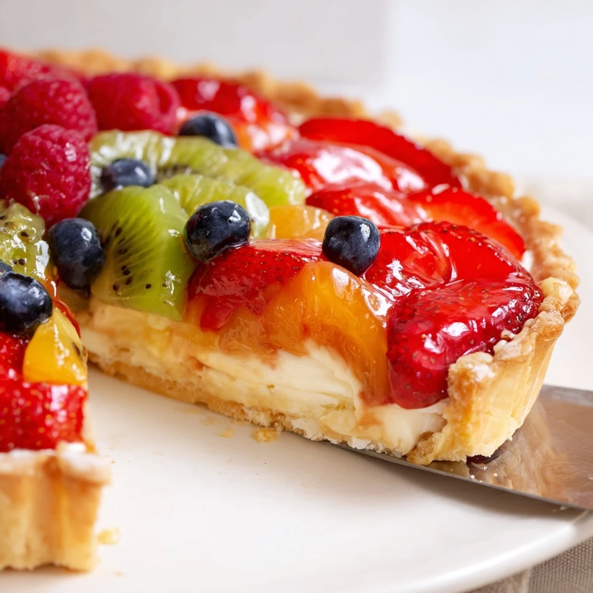 Fork-ready Fruit Tart With Mascarpone served with sparkling Moscato for elegant brunch