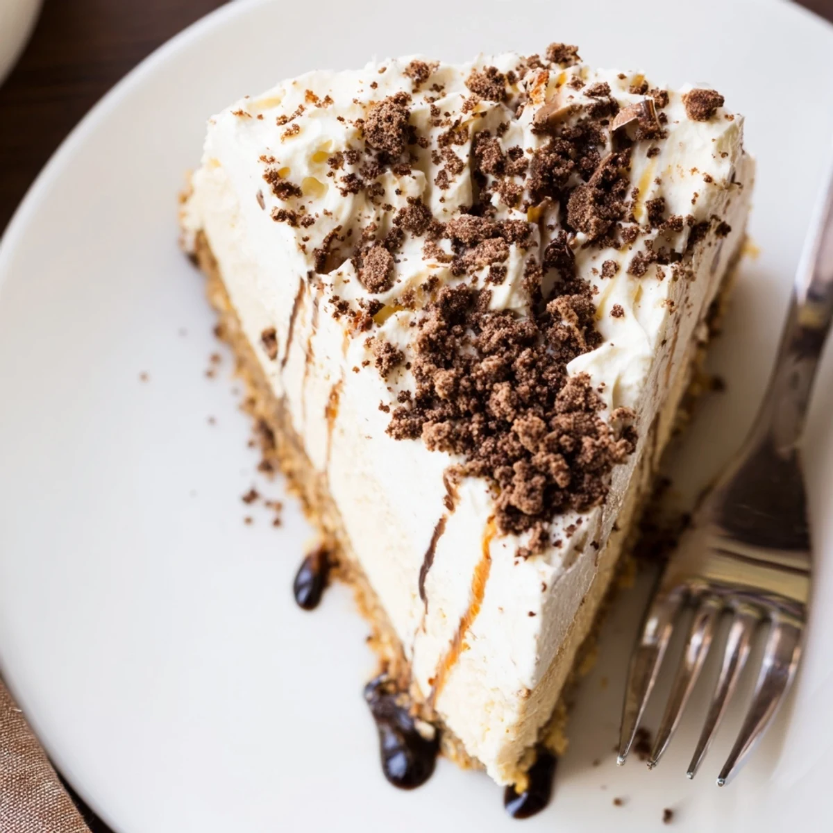 Fork-ready Decadent Creamy Coffee Infused Tiramisu Cheesecake topped with whipped cream swirls
