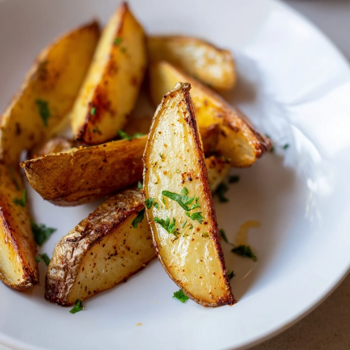 Crispy oven-baked Potato Wedges with golden edges and fluffy centers