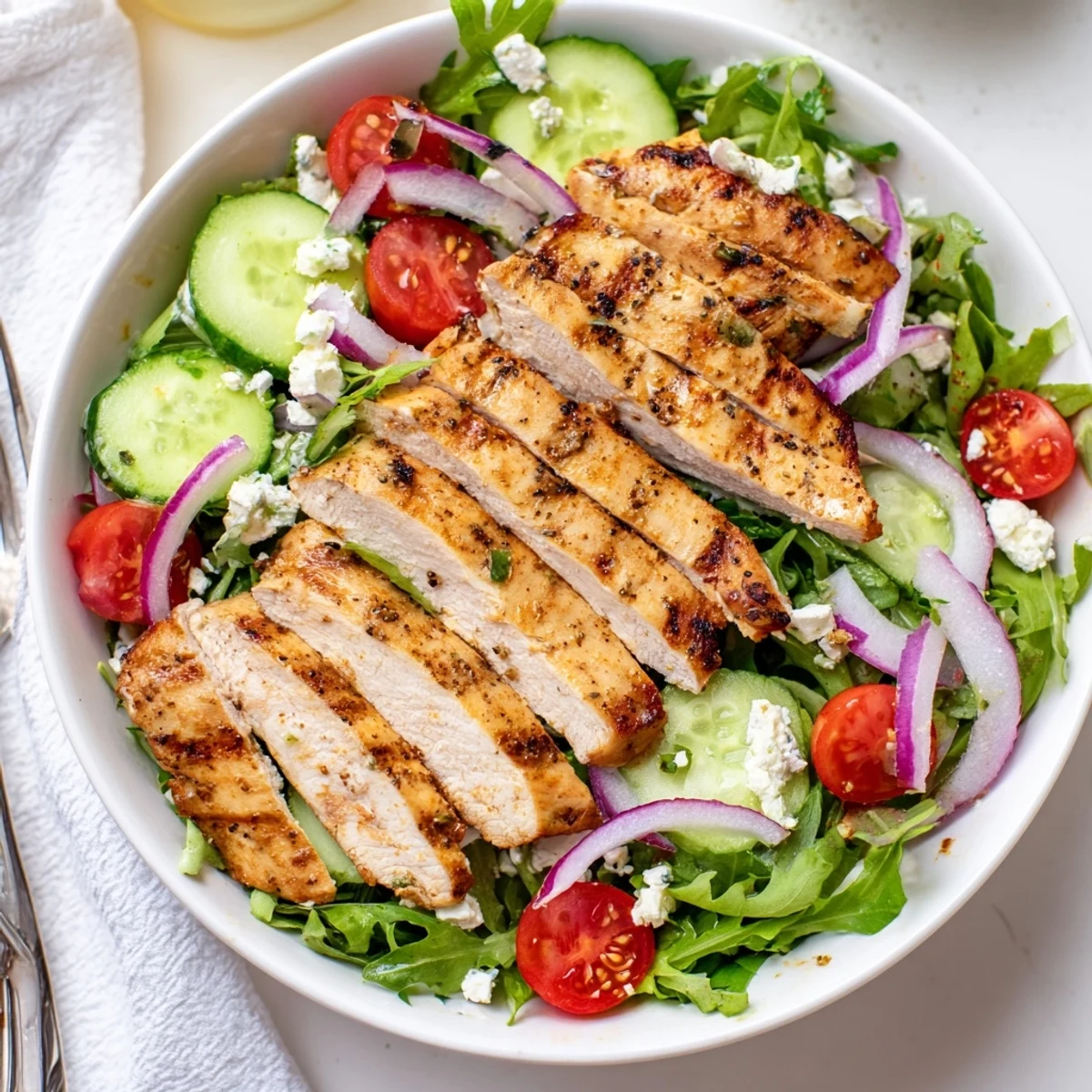 Grilled Chicken Salad Avocado Herb Dressing Recipe with tender sliced chicken and creamy dressing