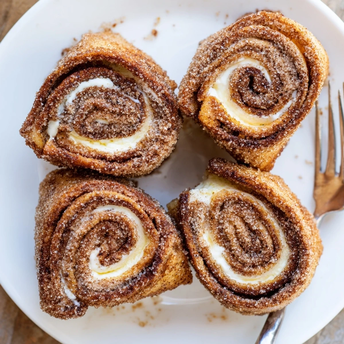 Cinnamon Roll French Toast Roll Ups served with warm maple syrup and powdered sugar
