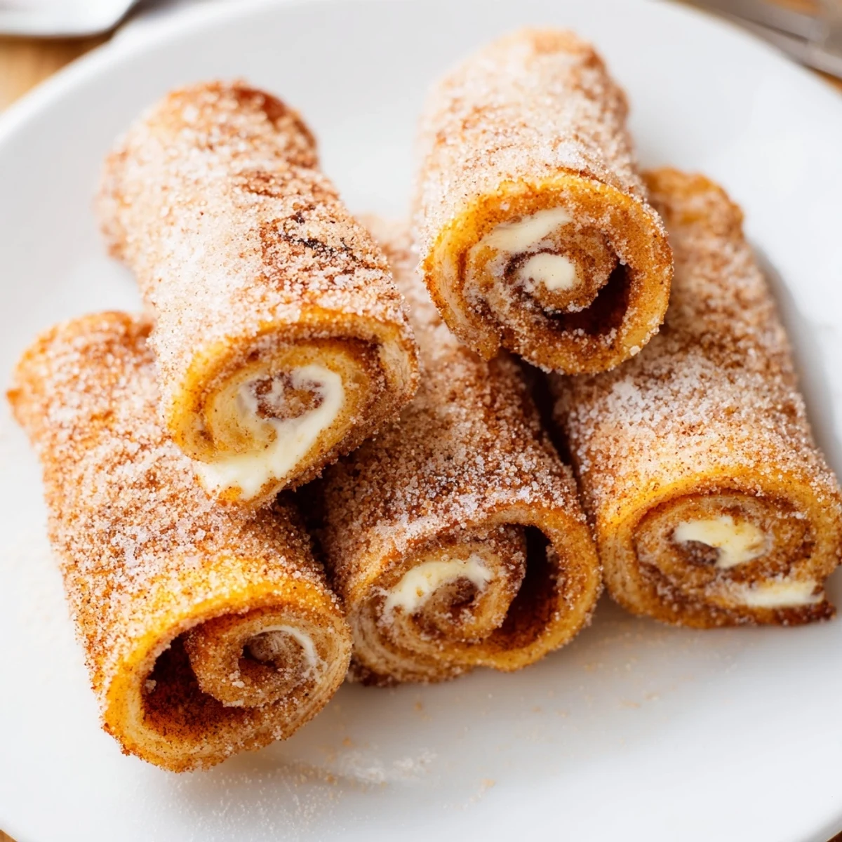 Morning skillet of Cinnamon Roll French Toast Roll Ups, golden edges, soft filling