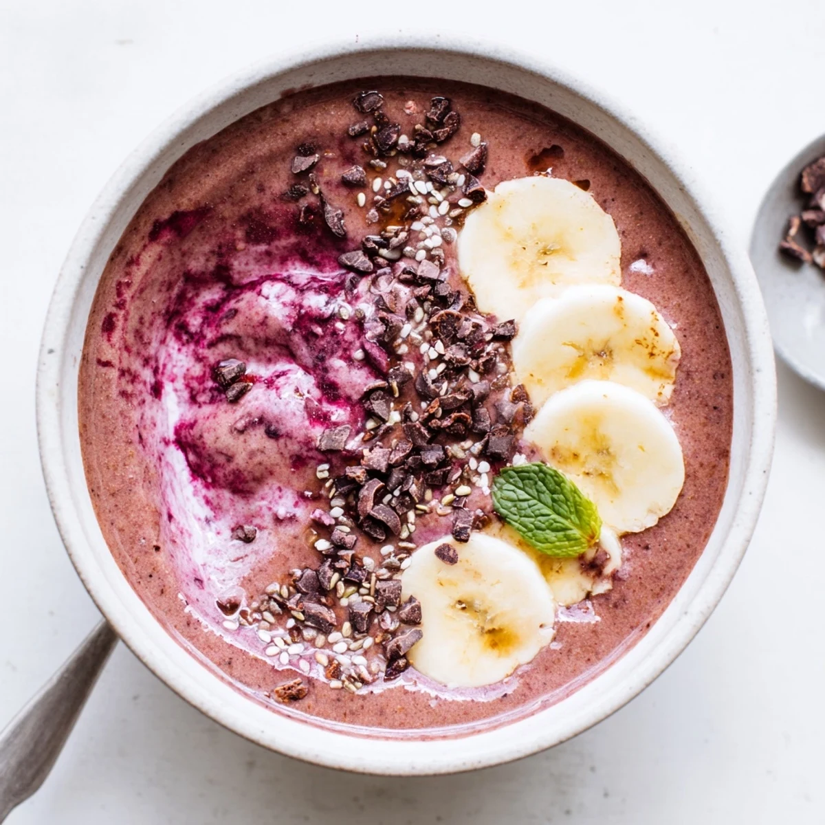 Thick, velvety blend of beet and cocoa — Chocolate Beet Smoothie ready to serve