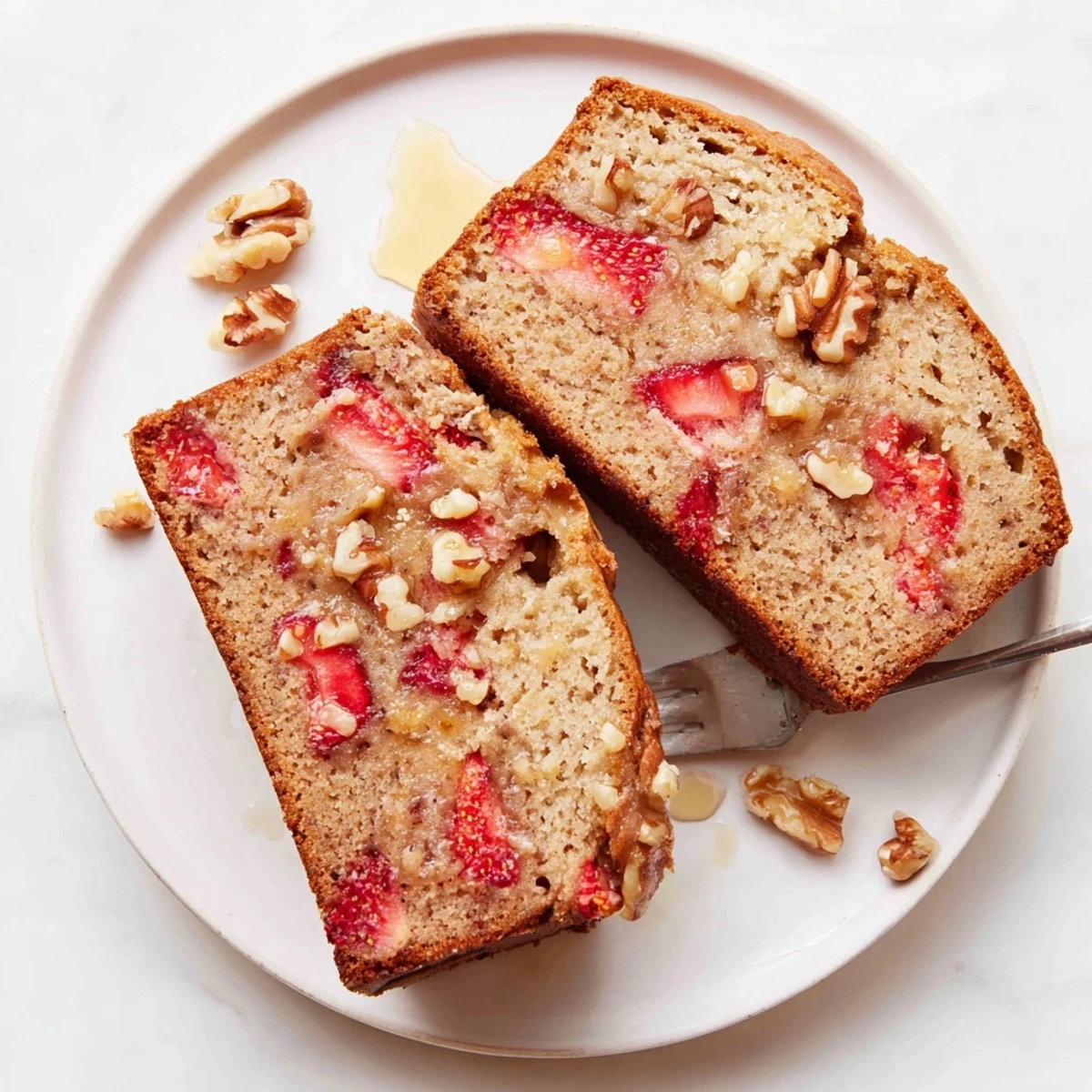 Homestyle Strawberry Banana Bread Recipe cooling on wire rack, soft, fragrant slices