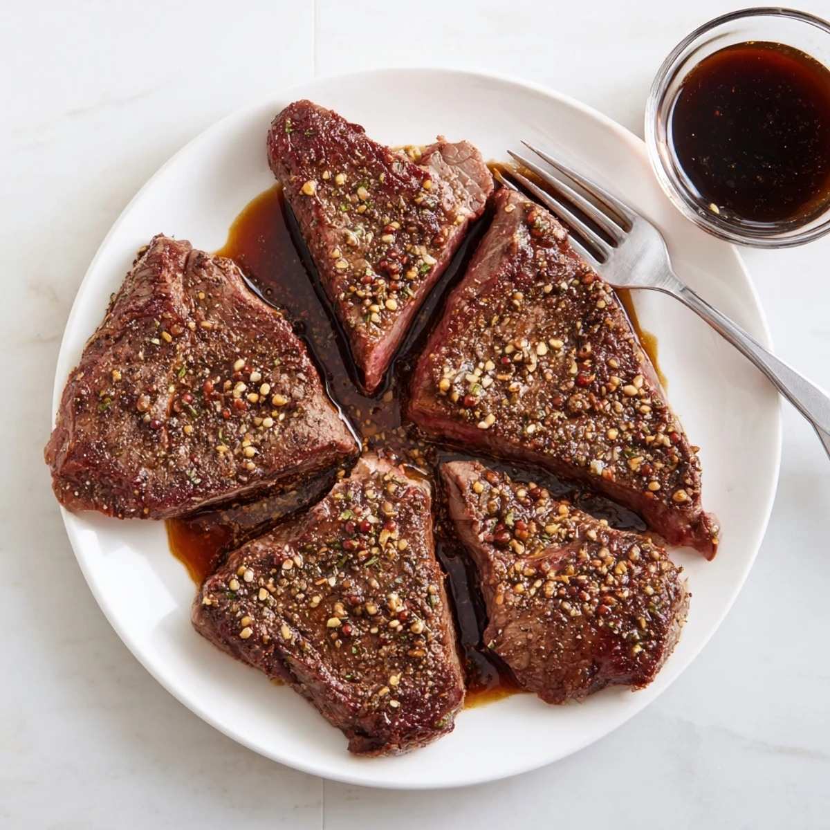 Steak Marinade brushed onto sirloin before searing, glossy, savory aroma