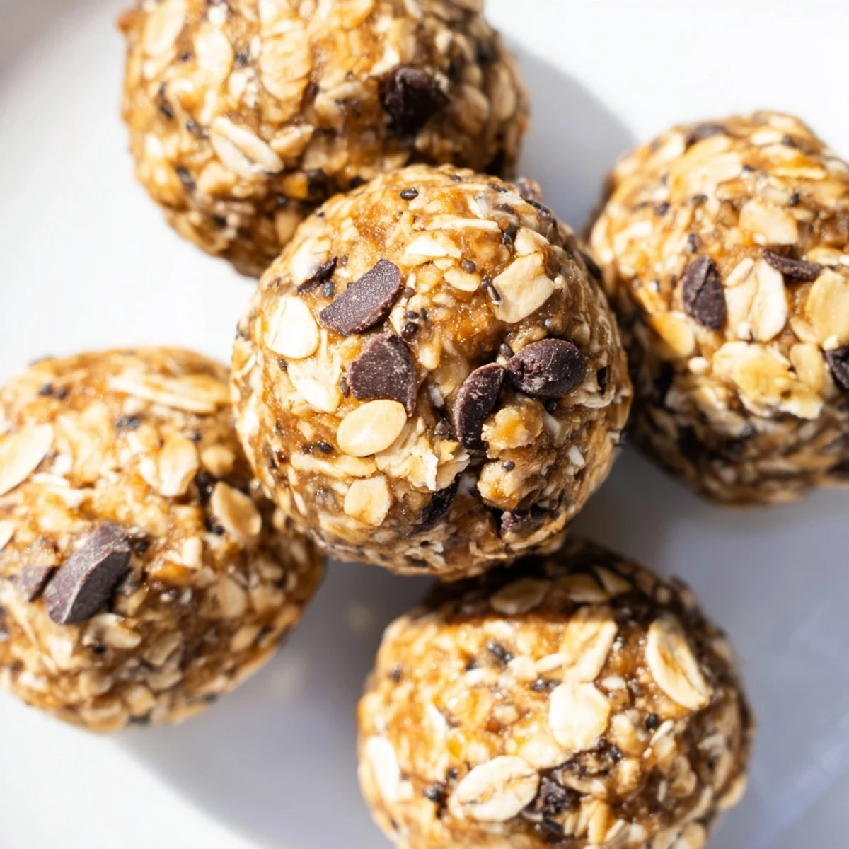 Bite-sized no-bake banana bread energy balls rolled in oats and cinnamon, arranged on parchment paper