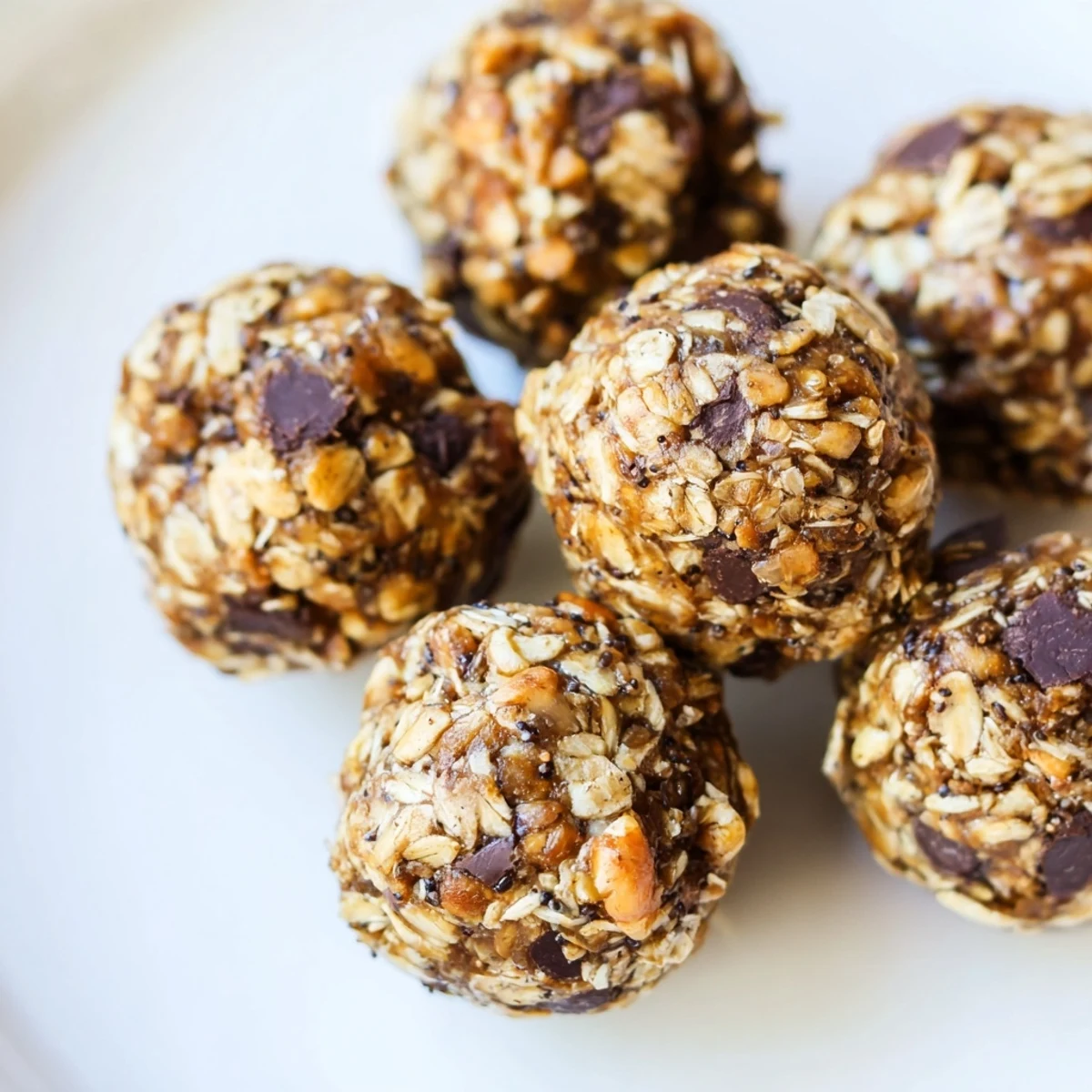 Healthy banana bread energy balls topped with chia seeds, ready for snacking on a marble surface