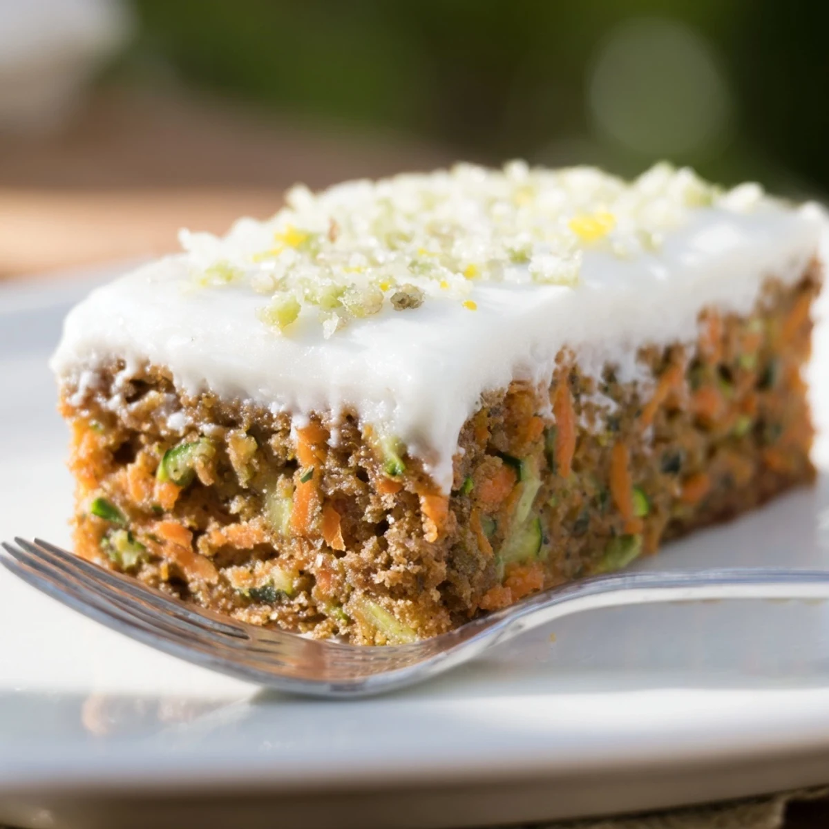 Spiced Ginger Carrot And Zucchini Bars With Lemon Cream Cheese Frosting, moist teatime indulgence