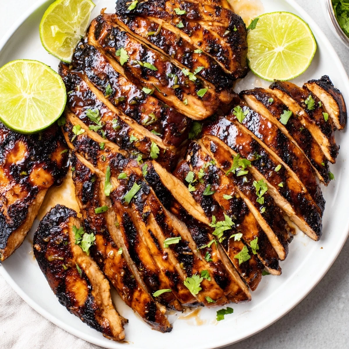 Sliced Key West Grilled Chicken With Tropical Citrus Marinade over coconut rice