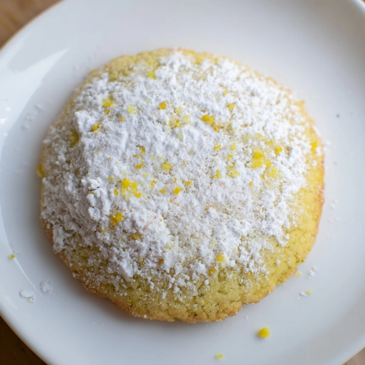 Tangy lemon pixie cookies stacked neatly with powdered sugar covering their soft rounded tops