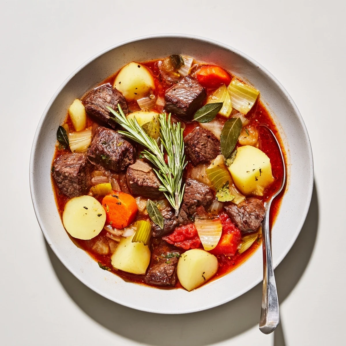 Hearty Spezzatino Di Manzo served with crusty bread, fragrant herbs