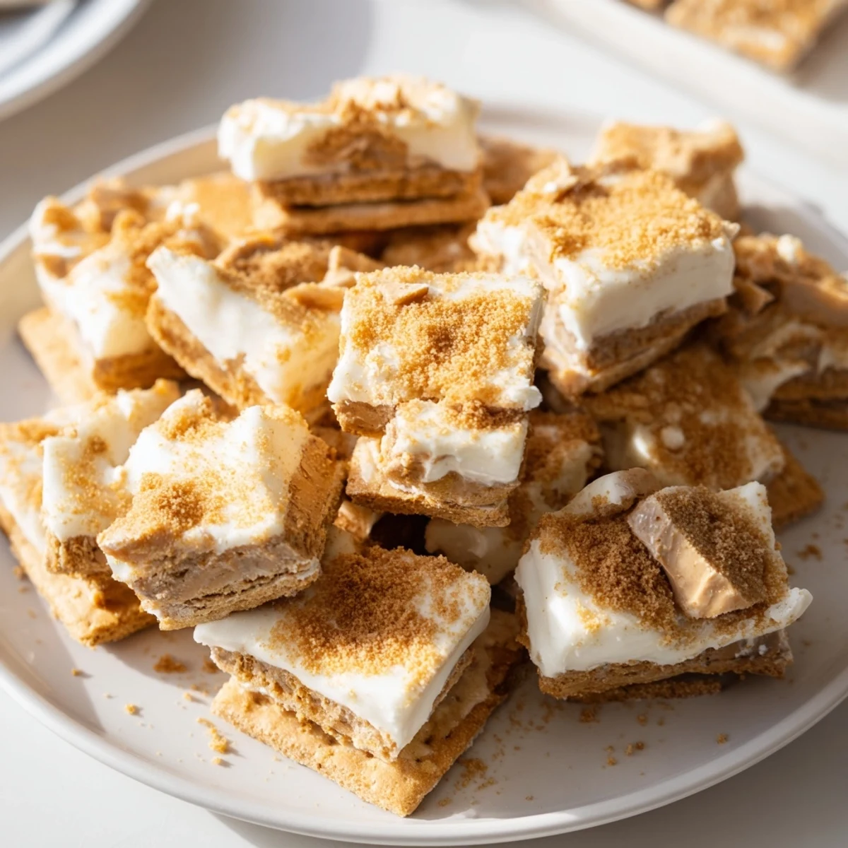Churro Saltine White Toffee glistening with melted white chocolate and cinnamon sugar topping