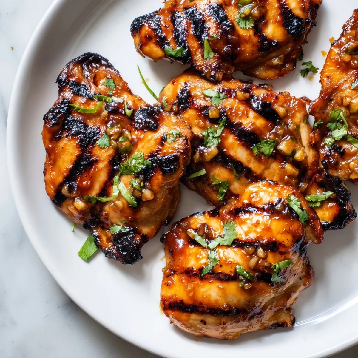 Caramelized Sweet n Spicy Grilled Chicken Thighs sizzling hot off the summer grill