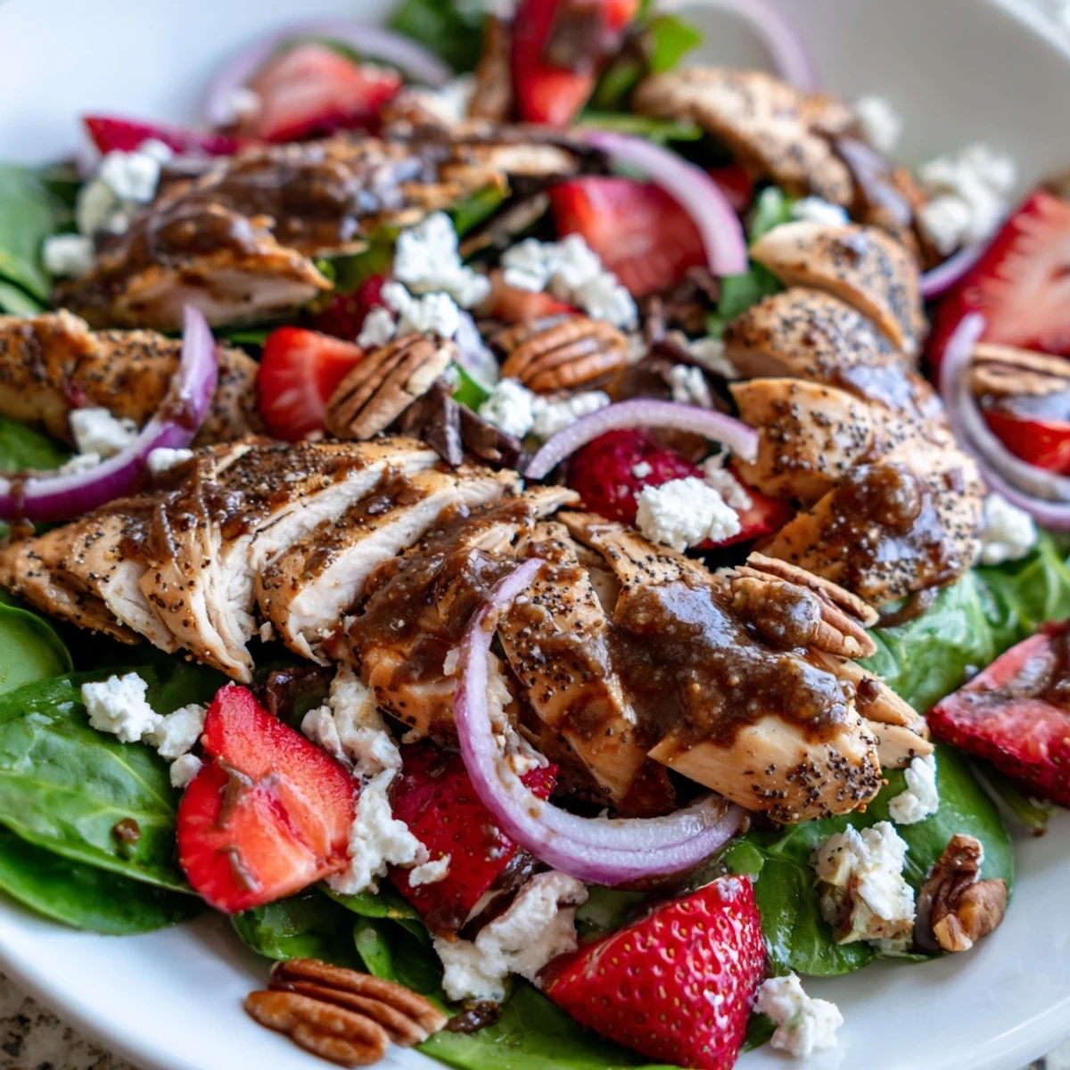 Crisp greens, juicy strawberries, and sliced chicken breasts compose this bright Strawberry Chicken Salad