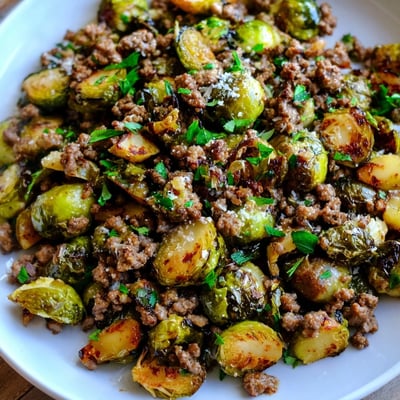 Ground Beef Brussels Sprouts Skillet